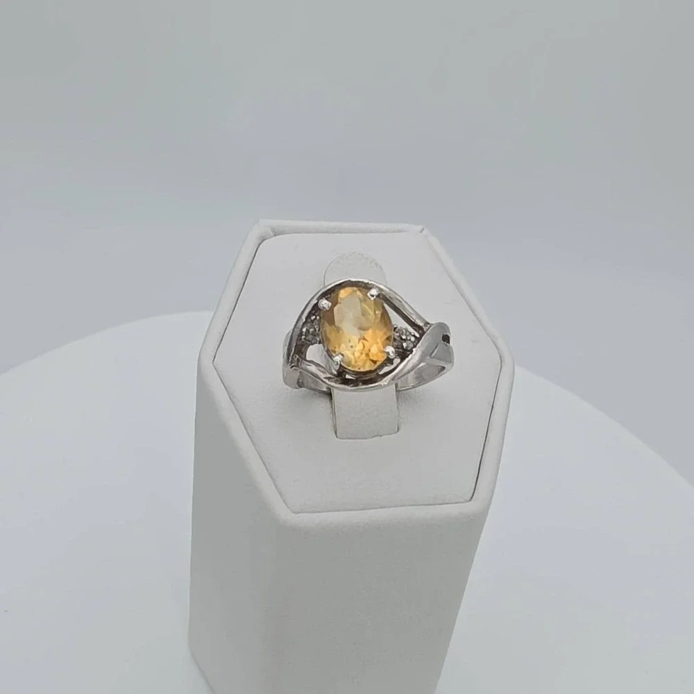 Vintage Citrine Ring Diamond Accents 925 Sterling Silver Size 5‎ FREE $HIPPING!!